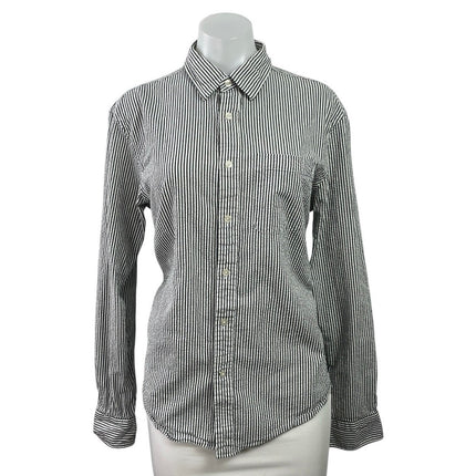 Club Monaco Women's Gray White Striped Slim Fit Button Down Shirt Top Size M