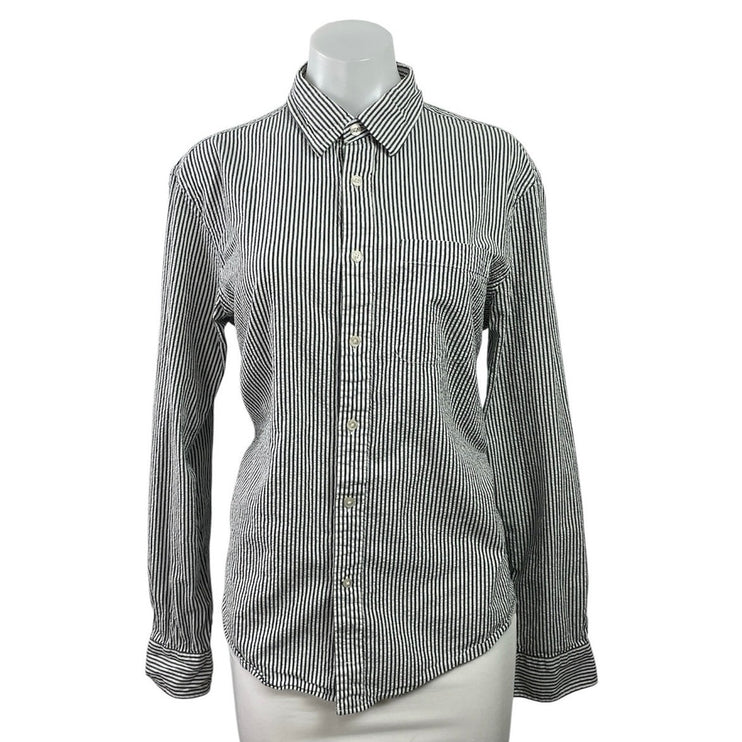 Club Monaco Women's Gray White Striped Slim Fit Button Down Shirt Top Size M