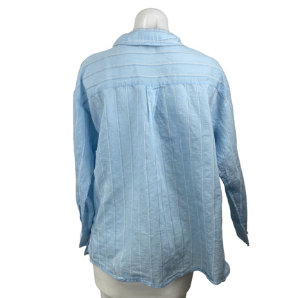 Zara Women's Blue Striped Collared Long Sleeve Button Down Shirt Blouse Top Sz M
