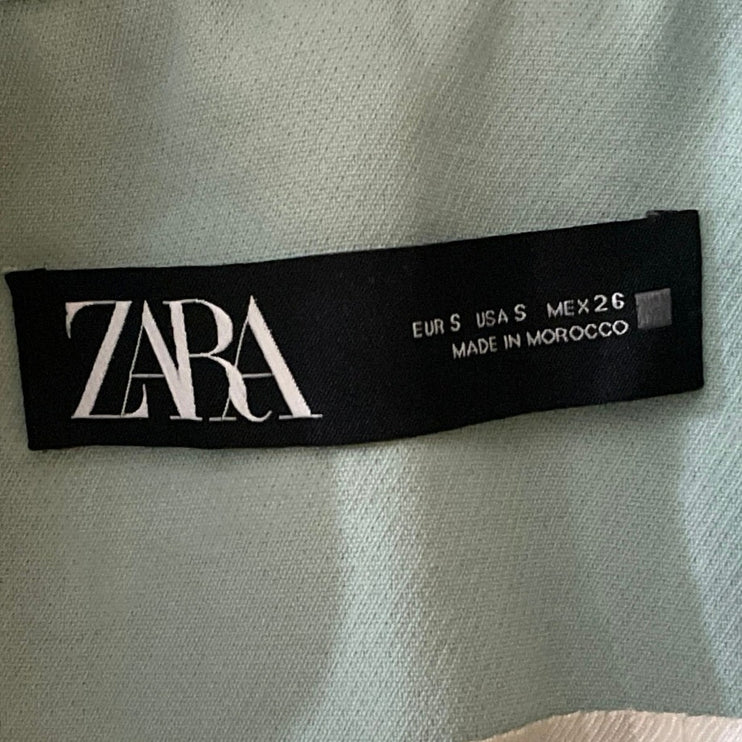 Zara Green Long Sleeve V Neck Belted Single Breasted Blazer Coat Jacket Top Sz S