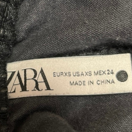 Zara Women Black Faux Vegan Leather High Rise Drawstring Jogger Trouser Pants XS