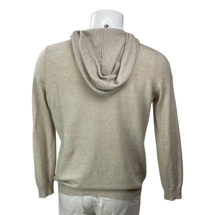 Lamberto Losani Men's Beige Linen Cashmere Full Zip Hoodie Sweatshirt Top Size S