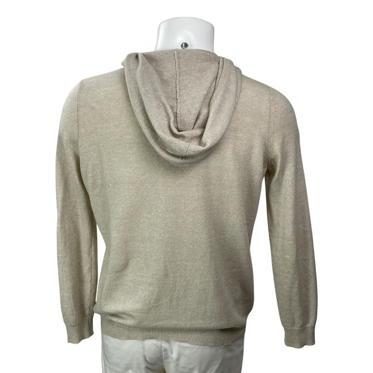 Lamberto Losani Men's Beige Linen Cashmere Full Zip Hoodie Sweatshirt Top Size S