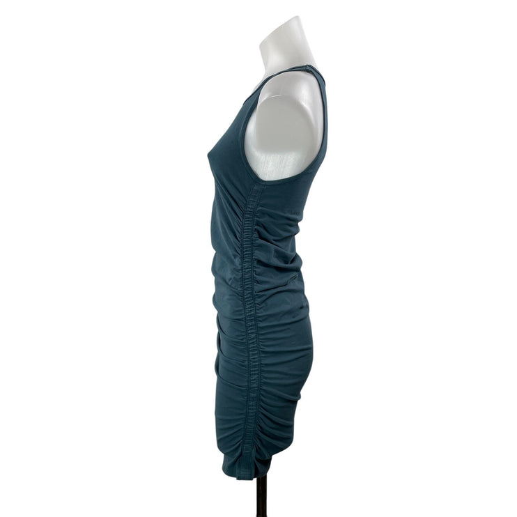 Aritzia TNA Womens Blue Sleeveless Ruched Stretch Tank Mini Bodycon Dress Size M