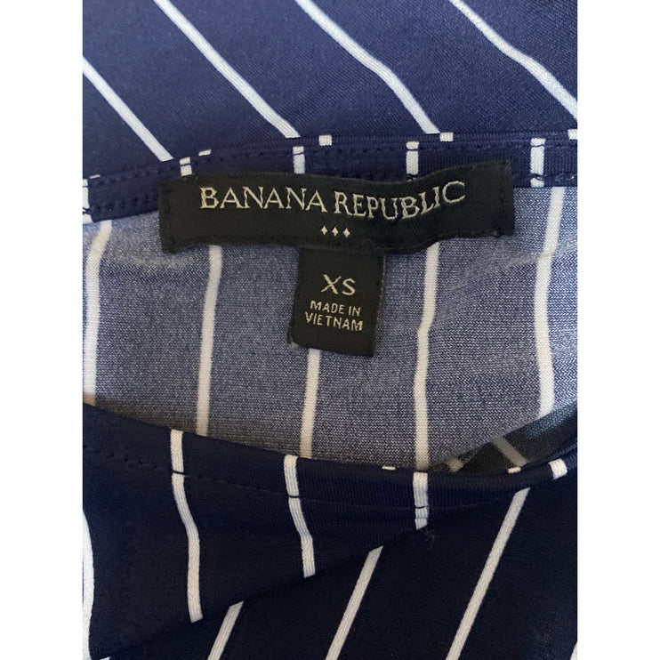 Banana Republic Women's Navy Blue Striped Ruffle Long Sleeve Blouse Top Size XS