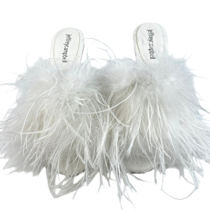Jeffrey Campbell Chauffeur White Faux Fur Feather Slide Heel Sandals Size 6.5