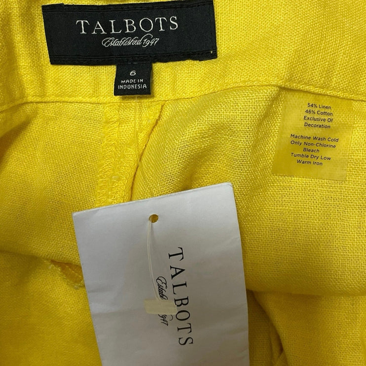 NEW Talbots Women's Yellow Linen Embroidered Wide Leg Trousers Pants Size 6