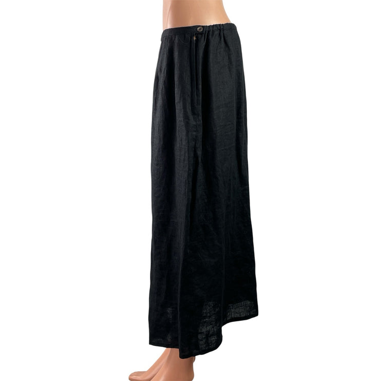 Kathleen Sommers Womens Black Linen Elastic Waist Midi Straight A-line Skirt S