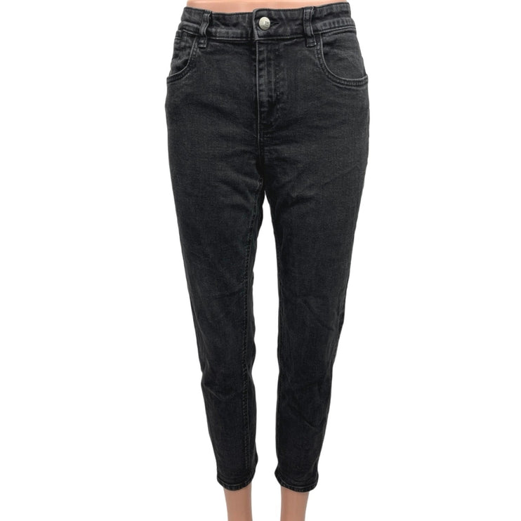 Zara Black Mid Rise Denim Cotton Stretch Casual Cropped Skinny Jeans Size 12