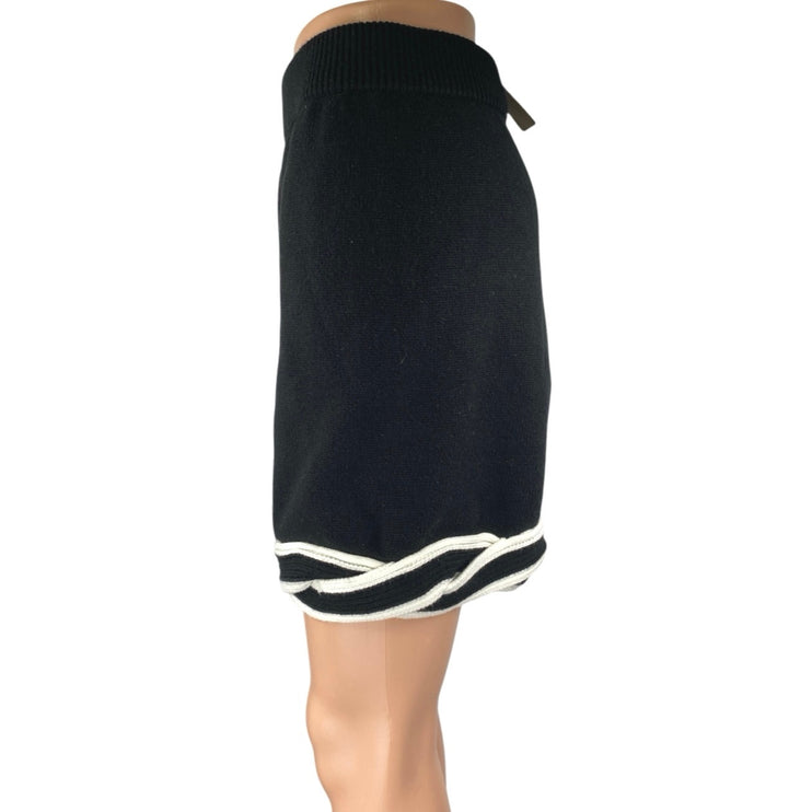 NEW Vestique Black White Braided Hem High Waist Mini Straight Pencil Skirt Sz L
