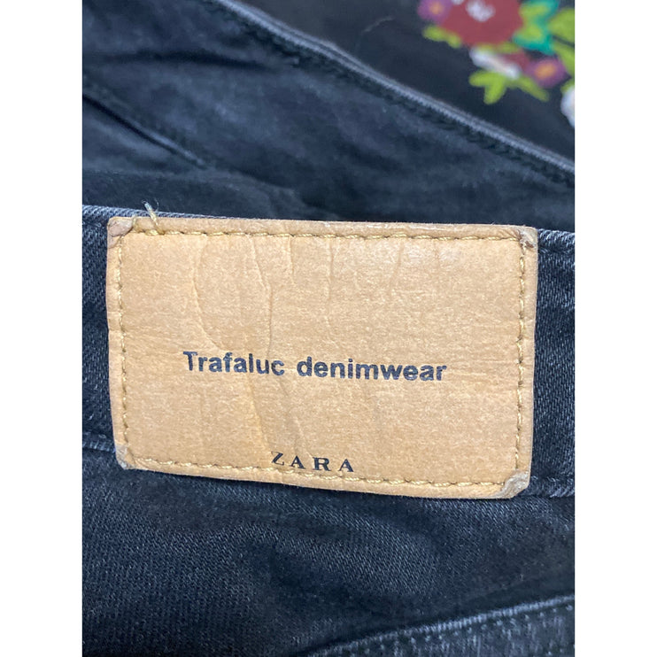 Zara Women's Black Floral Patch Embroidered Mid Rise Skinny Denim Jeans Size 8