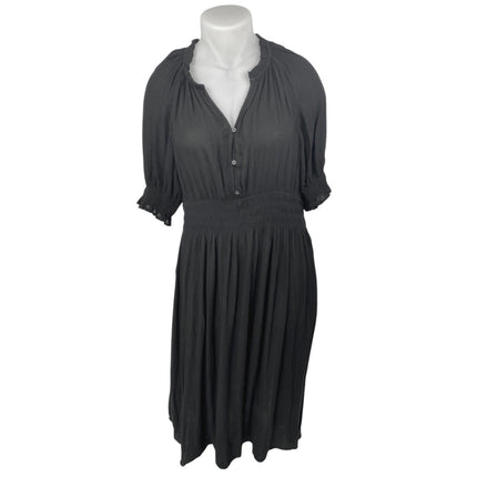 Gap Black Short Puff Sleeve V Neck Ruffle Smocked Fit & Flare Maxi Dress Size XL
