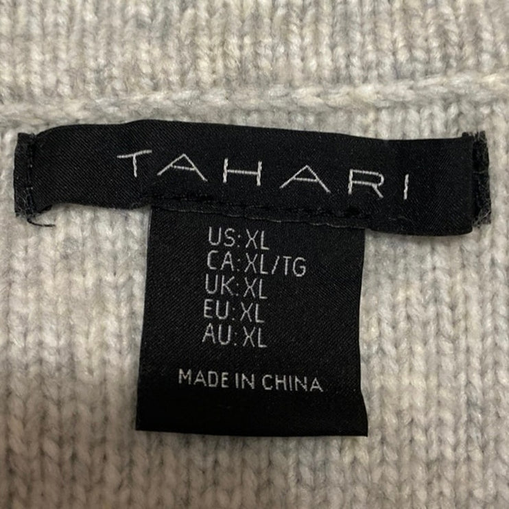 Tahari Women's Gray Long Sleeve Collared Button Up Cardigan Sweater Top Size XL