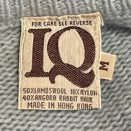 Vintage IQ Women's Blue Wool Ribbed Knit Crew Button Up Cardigan Sweater Top M