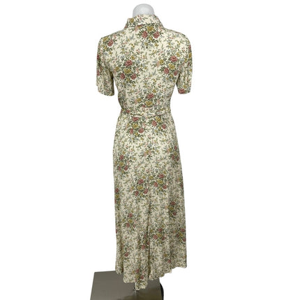 Zara Beige Floral Short Sleeve Belted Collared Shirt A Line Maxi Dress Size S