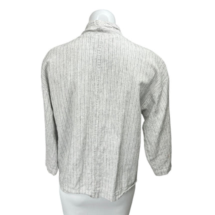 Eileen Fisher Women's Gray Black Striped Pocket Open Cardigan Sweater Top Size S