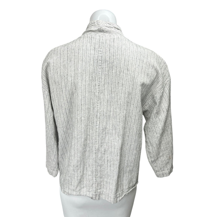 Eileen Fisher Women's Gray Black Striped Pocket Open Cardigan Sweater Top Size S