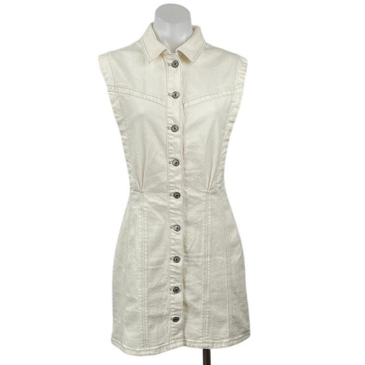 NEW Abercrombie & Fitch Cream Sleeveless Mini Tank A-Line Sheath Shirt Dress S