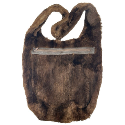 Women's Brown Faux Fur Fuzzy Teddy Y2k Boho Tote Hobo Shoulder Handbag OS