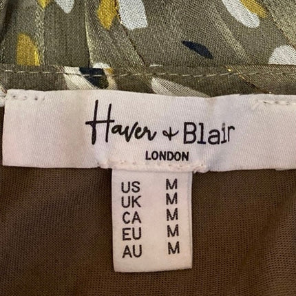 Haven & Blair Green Multicolor Long Sleeve Abstract Button Down Blouse Top Sz M