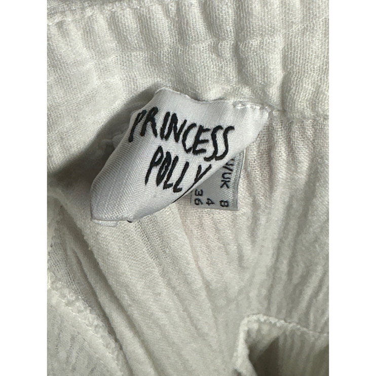 Princess Polly Women's White Crinkled Long Sleeve Button Down Shirt Top Size 4