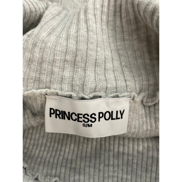 Princess Polly Women's Gray Ribbed Off the Shoulder Long Sleeve Sweater Top S/M