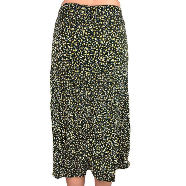 Brandy Melville Multicolor Floral Print Back Zip Midi Casual A-Line Skirt Sz S