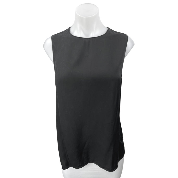 Theory Womens Black Silk Satin Sleeveless Button Pullover Blouse Tank Top Size L