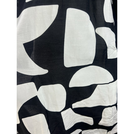 Country Road Black White Linen Abstract Short Sleeve Mini Shift Dress Size 12