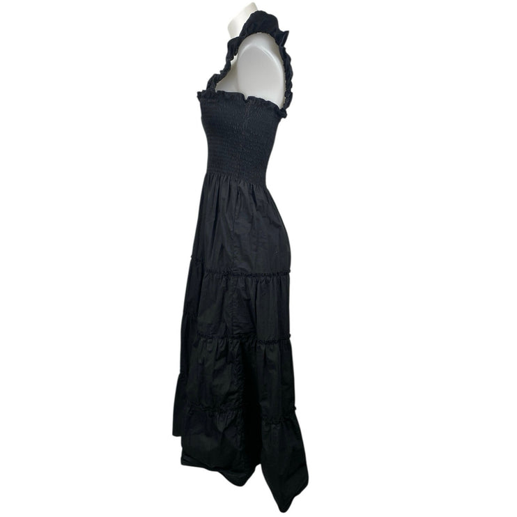 Quince Black Ruffle Smocked Square Neck Tiered Sleeveless A Line Midi Dress XS