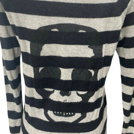 Aqua 100% Cashmere Black Gray Striped Skull print Long Sleeve Sweater Top Size S