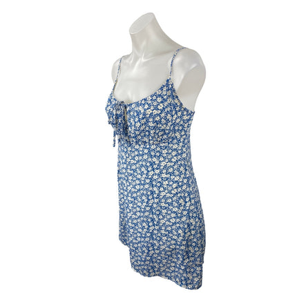 Lulus Blue Floral Shirred Sleeveless Tie Scoop Cami Camisole Mini Slip Dress S