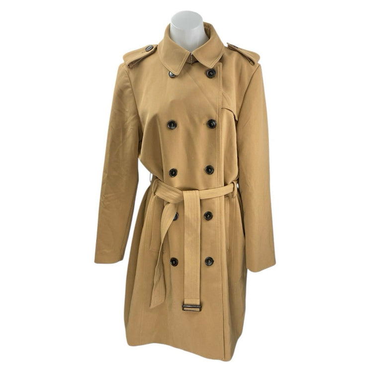 H&M Women's Brown Tan Double Breasted Belted Long Sleeve Trench Coat Jacket Sz M