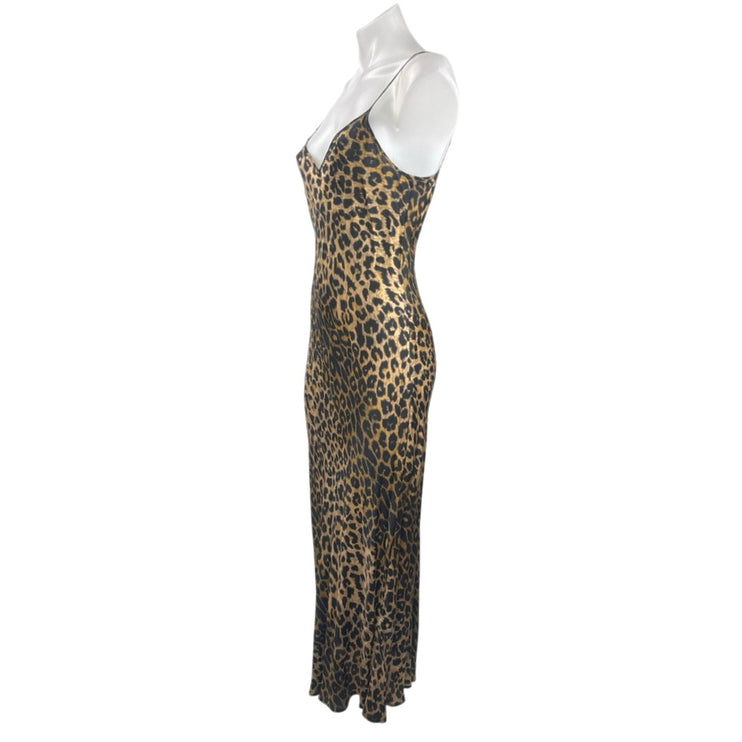AllSaints Hera Leopard Print Brown Sleeveless V Neck Midi Cami Tank Slip Dress S
