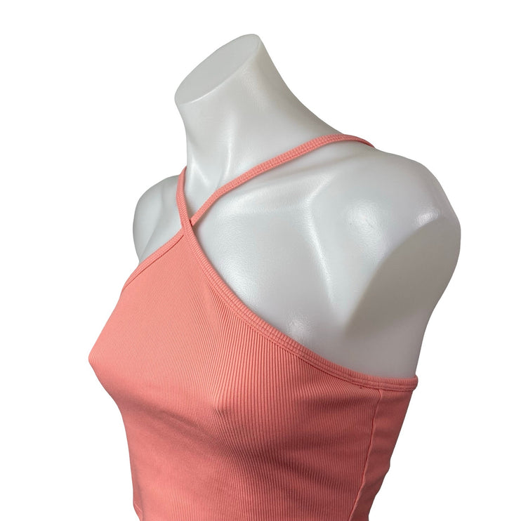 Alo Yoga Women's Coral Ribbed Knit Yoga Workout Running Athletic Crop Top Size S