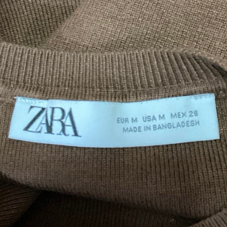 Zara Women's Brown Rib Knit Mock Neck Sleeveless Pullover Crop Tank Top Size M