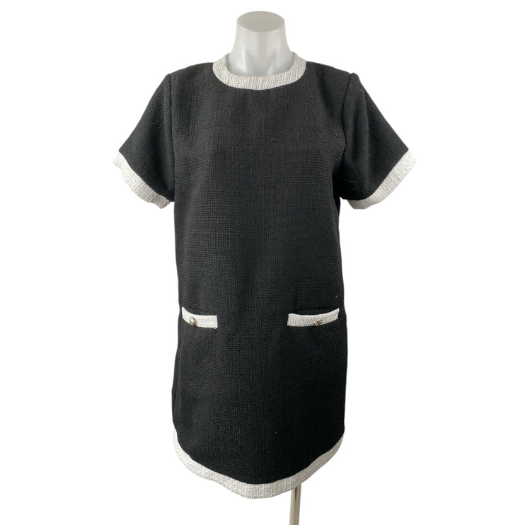 Aqua Black White Tweed Short Sleeve Crew Neck Zip T Shirt Mini Shift Dress Sz M