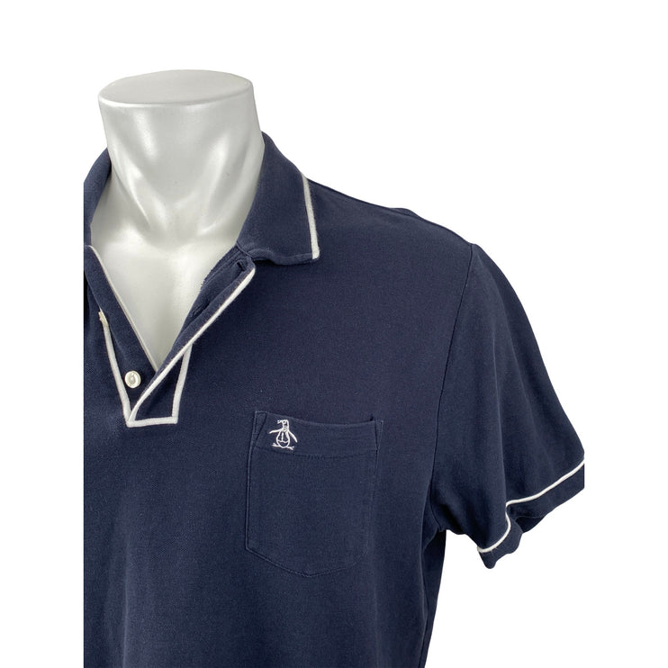 Penguin Men's Navy Blue Logo Golf Pocket Shorts Sleeve Polo Shirt Top Size XL