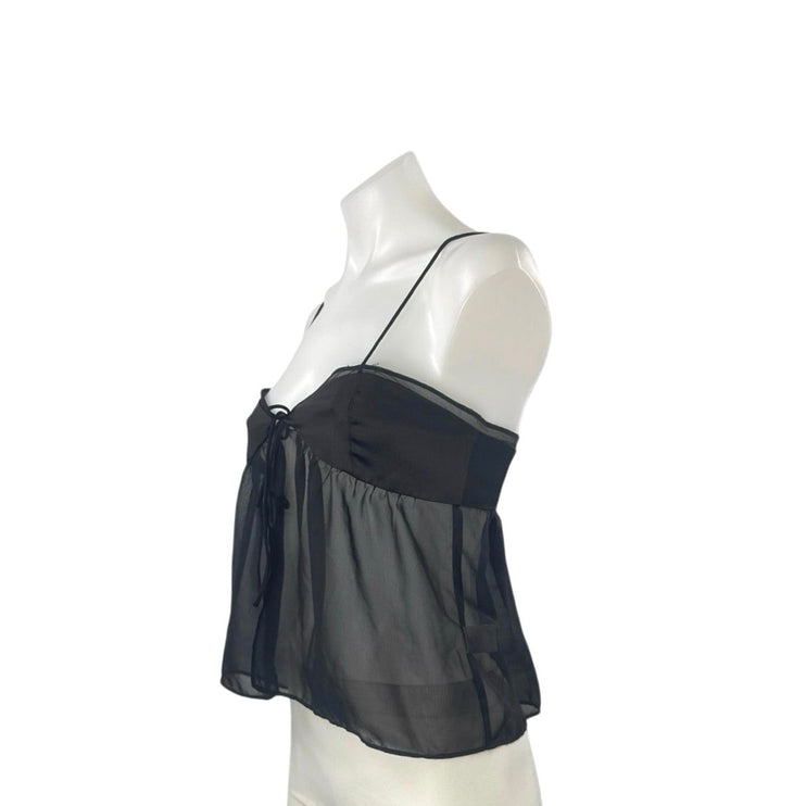 Zara Women's Black Sheer Mesh Sleeveless V Neck Crop Camisole Tank Blouse Top M