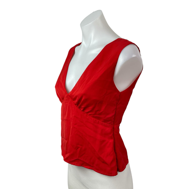 Abercrombie & Fitch Red V Neck Sleeveless Tie Back Tank Peplum Blouse Top Sz XS