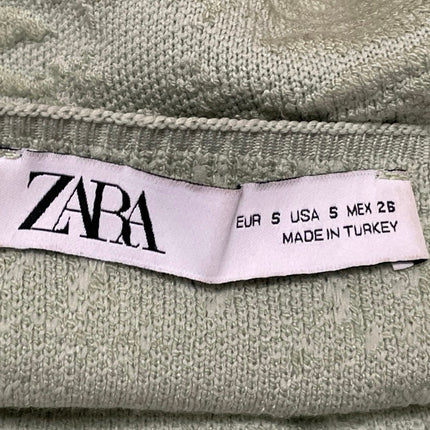 ZARA Light Green Jacquard Knit Short Puff Sleeve Square Neck Crop Blouse Top S