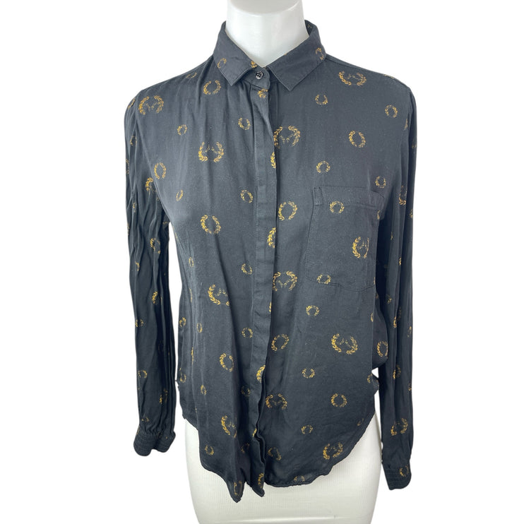 Osklen Women's Black Printed Long Sleeve Button Down Blouse Shirt Top Size M