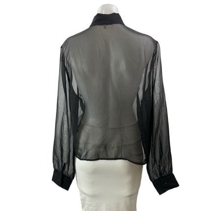 More To Come Women's Black Long Sleeves Silk Chiffon Sheer Tie Neck Blouse Top M