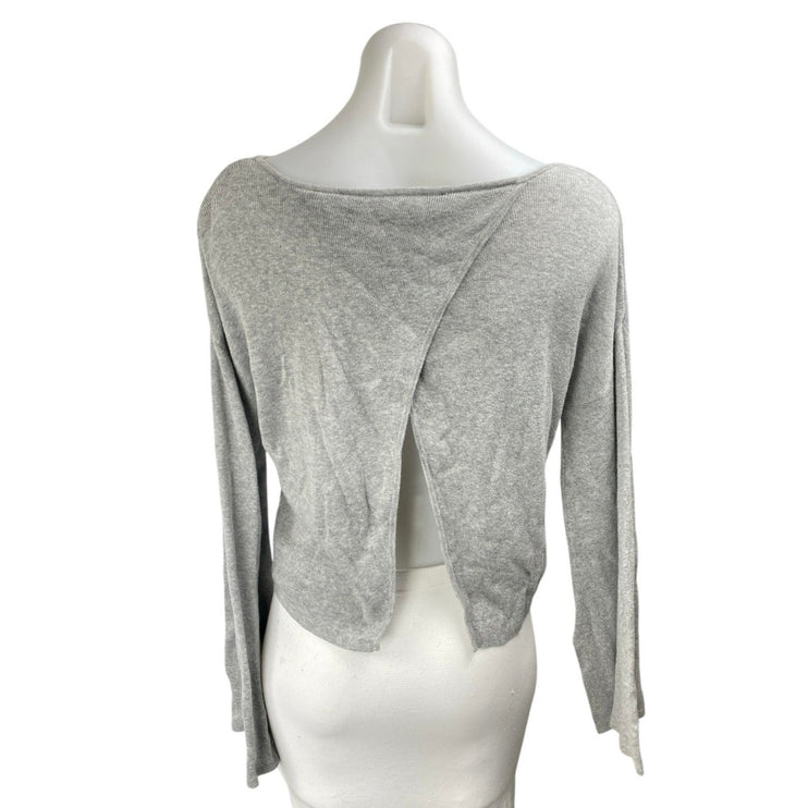 BCBGeneration Women's Gray Rib Knit Split Back Long Sleeve Crop Sweater Top Sz S