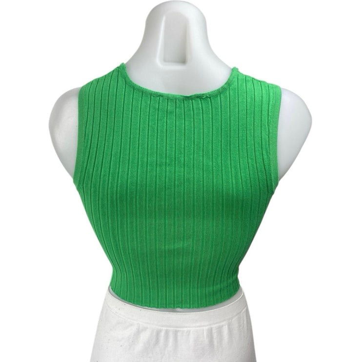 Zara Women's Green Sleeveless Crew Neck Ribbed Knit Sweater Vest Crop Top Size S