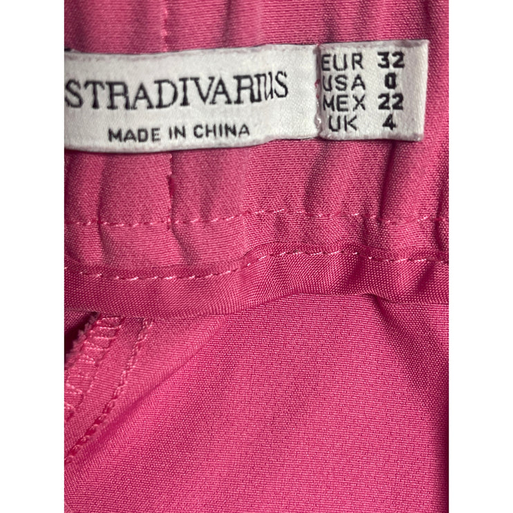 Stradivarius Women's Pink High Rise Pleated Wide Leg Trousers Dress Pants Size 0