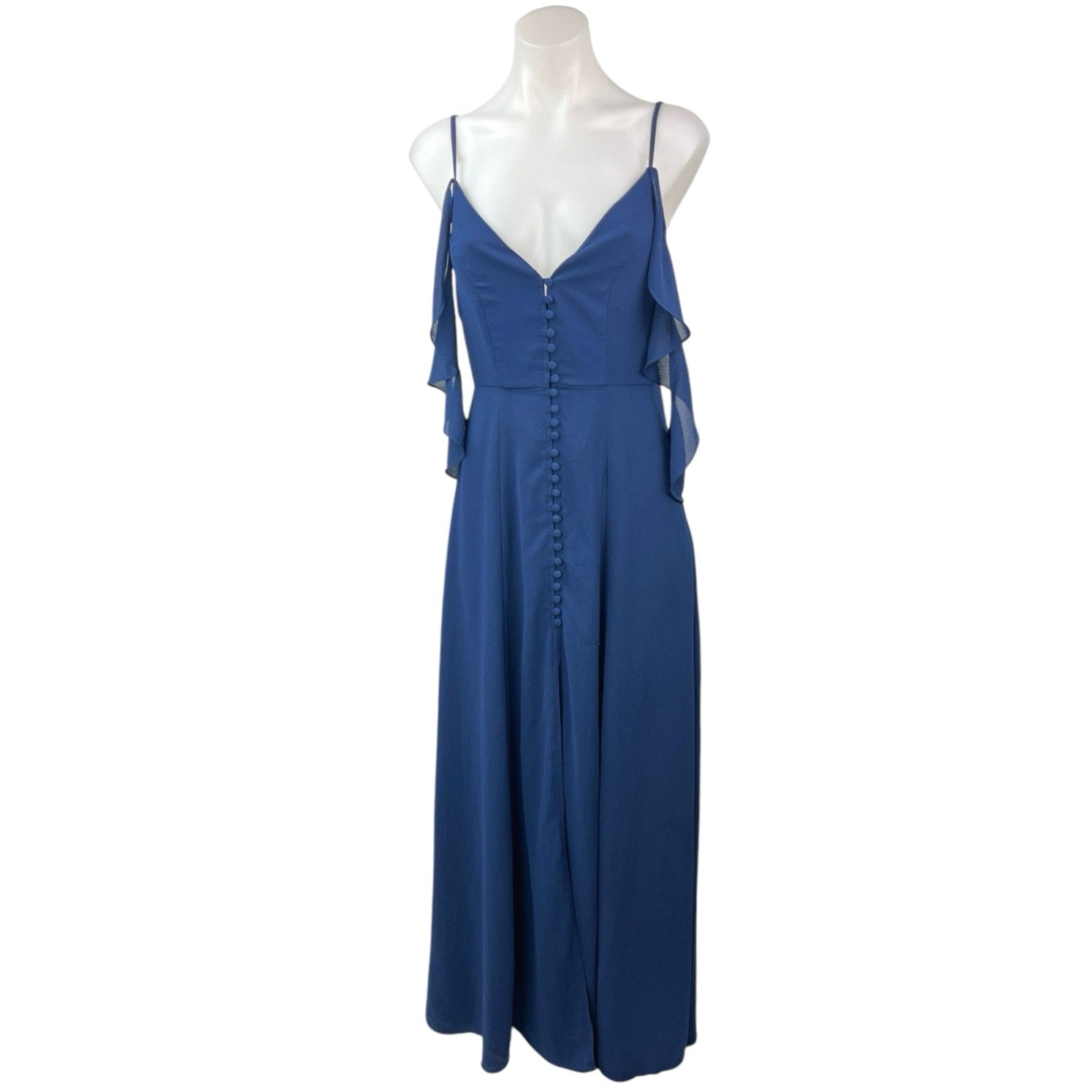 Lulus Navy Blue Ruffle V Neck Drapey Cold Shoulder Bridesmaid Maxi Dre Brie Lulus Navy Blue Ruffle V Neck Drapey Cold Shoulder Bridesmaid Maxi Dre Brie