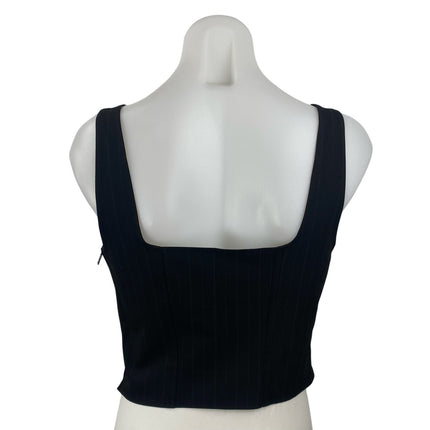 Samsoe Womens Black Pinstripe Square Neck Sleeveless Crop Cami Blouse Tank Top M