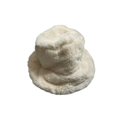 Women's Black Cream Faux Fur Fleece Soft Snow Winter Bucket Hat Cap Set of 2 OS