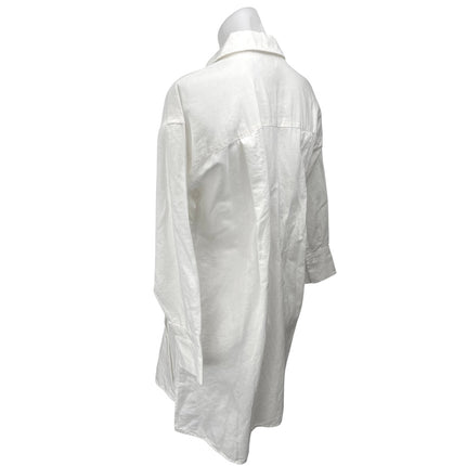 NEW Madewell White Linen Asymmetric Button Up Long Sleeve Mini Shirt Dress XXS